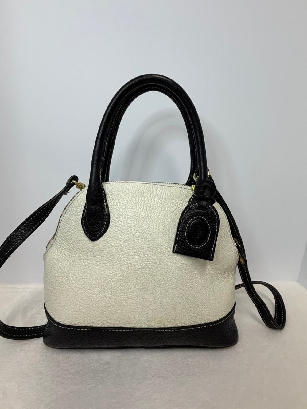 Vintage Liz Claiborne Leather Co. Pebbled Satchel Bag - Black/Cream